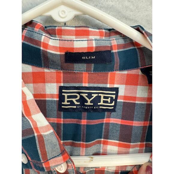 Rye by Hawker Rye Men Button Up Plaid Shirt Slim Fit Green Coral 100% Cotton EUC - Picture 5 of 10